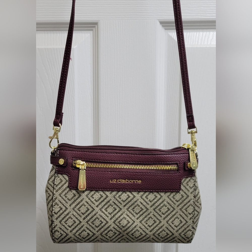 Liz Claiborne Maroon and Neutral Crossbody Purse